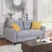 Living Room Round Arm Loveseat Sofa Comfort Linen Accent Sofa Chair with Tapered Legs and Wood Frame, Light Grey/ Blue