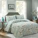 Full/Queen Blossom Floral Reversible Quilt Set Aqua Teal