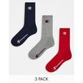 Champion crew socks in red grey navy 3 pack-Multi