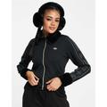 adidas Originals 'ski chic' rib track jacket with fluffy trims in black