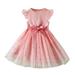 Youmylove Kids Toddler Children Baby Girls Bowknot Ruffle Short Sleeve Tulle Birthday Dresses Patchwork Party Princess Dress Outfits Autumn Cute Clothes