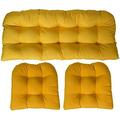 Sunbrella Canvas Yellow Large 3 Piece Wicker Cushion Set (44 X 22 Loveseat Cushion And 21 X 21 Wicker Chair Cushions) Indoor / Outdoor Wicker Loveseat Settee & 2 Matching Chair Cushions