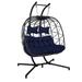 NICESOUL Oversized 2 Person Swing Egg Chair Double Hanging Egg Chair with Stand Extra Large Wicker Patio Twins Egg Basket Chair for Two 510lbs Capaticy for Bedroom Balcony Patio (Dark Blue/Grey)