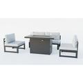 LeisureMod Chelsea 5-Piece Outdoor Patio Chairs and Fire Pit Table Set Grey