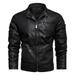 JDEFEG Work Jackets for Men Insulated Mens Leather Jackets Autumn and Winter Pu Leather Jacket Stand Collar with Velvet and Thick Motorcycle Coat Winter Coat for Men Size 4Xl Black Xl