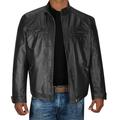 Leather Jacket Men Plus Size Fashion PU Faux Leather Bomber Jackets Slim Fit Stand Collar Zipper Motorcycle Biker Coat Large