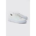 Mens White Smart Faux Leather And Suede Trainer, White