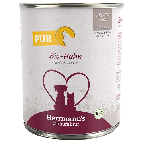 6x800g Herrmann's Bio-Reinfleisch Bio-Huhn Ergänzungsfutter für Hunde und Katzen