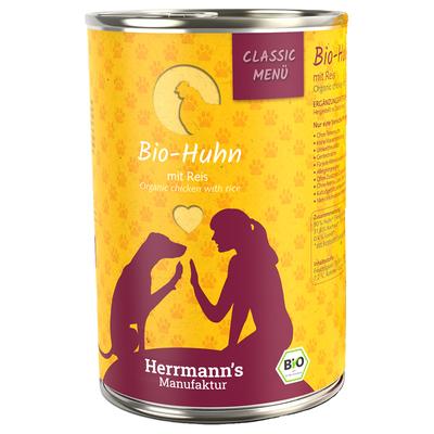 Sparpaket: 24x400g Herrmann's Classic Bio-Menü Bio-Huhn mit Bio-Reis Hundefutter nass