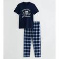 Men's Navy Cotton Trouser Pyjama Set with Driving Home For Christmas Logo New Look