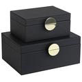 HofferRuffer Faux Leather Jewelry Boxes, Decorative Boxes Storage Accessory Organizer with Gold Hardware Decor, Classic Black Vegan Leather Set of 2 Pieces
