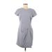 Halston Heritage Casual Dress - Mini Crew Neck Short sleeves: Gray Solid Dresses - Women's Size 6