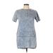 The Hanger Casual Dress - Shift Crew Neck Short sleeves: Blue Acid Wash Print Dresses - Women's Size Medium