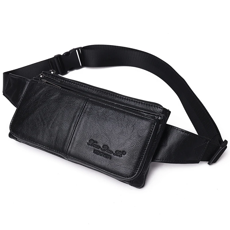 Hommes taille Fanny Pack ceinture hanche sac sac à main en cuir véritable voyage mode véritable peau de vache mâle épaule fronde poitrine sac à bandoulière