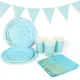 Vaisselle jetable à points bleus assiettes en papier pailles gobelets nappe pour enfants fête