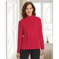 Appleseeds Women's Carefree Knit Button-Trim Mockneck - Red - L - Misses