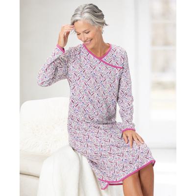 Appleseeds Women's Leaf-Print Faux-Wrap Nightgown - Multi - M - Misses