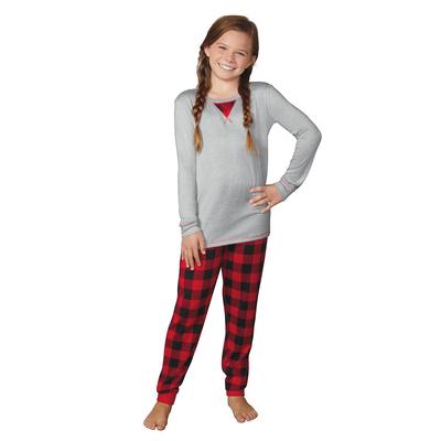 Family Christmas Kids 2-Piece Pajama Set (Size XL) Red-Black/Heather Grey, Polyester,Spandex