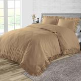 Full/Queen Size Microfiber Duvet Cover Trimmed Ruffle Ultra Soft & Breathable 3 Piece Luxury Soft Wrinkle Free Cooling Sheet (1 Duvet Cover with 2 Pillowcases Taupe)