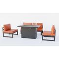 LeisureMod Chelsea 5-Piece Outdoor Patio Chairs and Fire Pit Table Set Orange