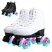 Otufan Women s Roller Skate Classic Double Row Skates with 4 Flash Wheels White Quade Skates for Indoor Outdoor Beginer 6