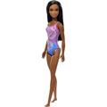 Beach Barbie Doll with Dark Brown Hair Wearing Tropical Purple Swimsuit