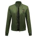 Entyinea Women Juniors Shirt Jacket Print Color Block Long Sleeve Baseball Jacket Bomber Coat Green XL