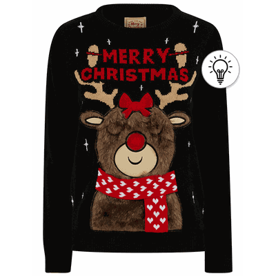 Jumpers Women's Heart Scarf Motif Novelty Christmas Jumper in Black - Merry Christmas / 12/M - Tokyo Laundry