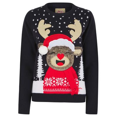 Jumpers Women’s Rudolph Laughing Motif Novelty Christmas Jumper in Ink - Merry Christmas / 12/M - Tokyo Laundry
