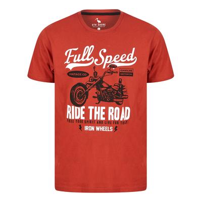 T-Shirts Full Speed Motif Cotton Jersey T-Shirt in Bossa Nova Rust - South Shore / M - Tokyo Laundry