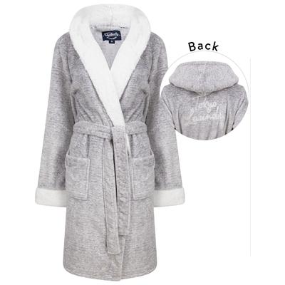 Dressing Gown Women's Godalming Soft Fleece Tie Robe Dressing Gown with Borg Lined Hood & Trims in Grey- / S - Tokyo Laundry