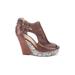 Vince Camuto Wedges: Brown Snake Print Shoes - Women's Size 7 1/2 - Peep Toe