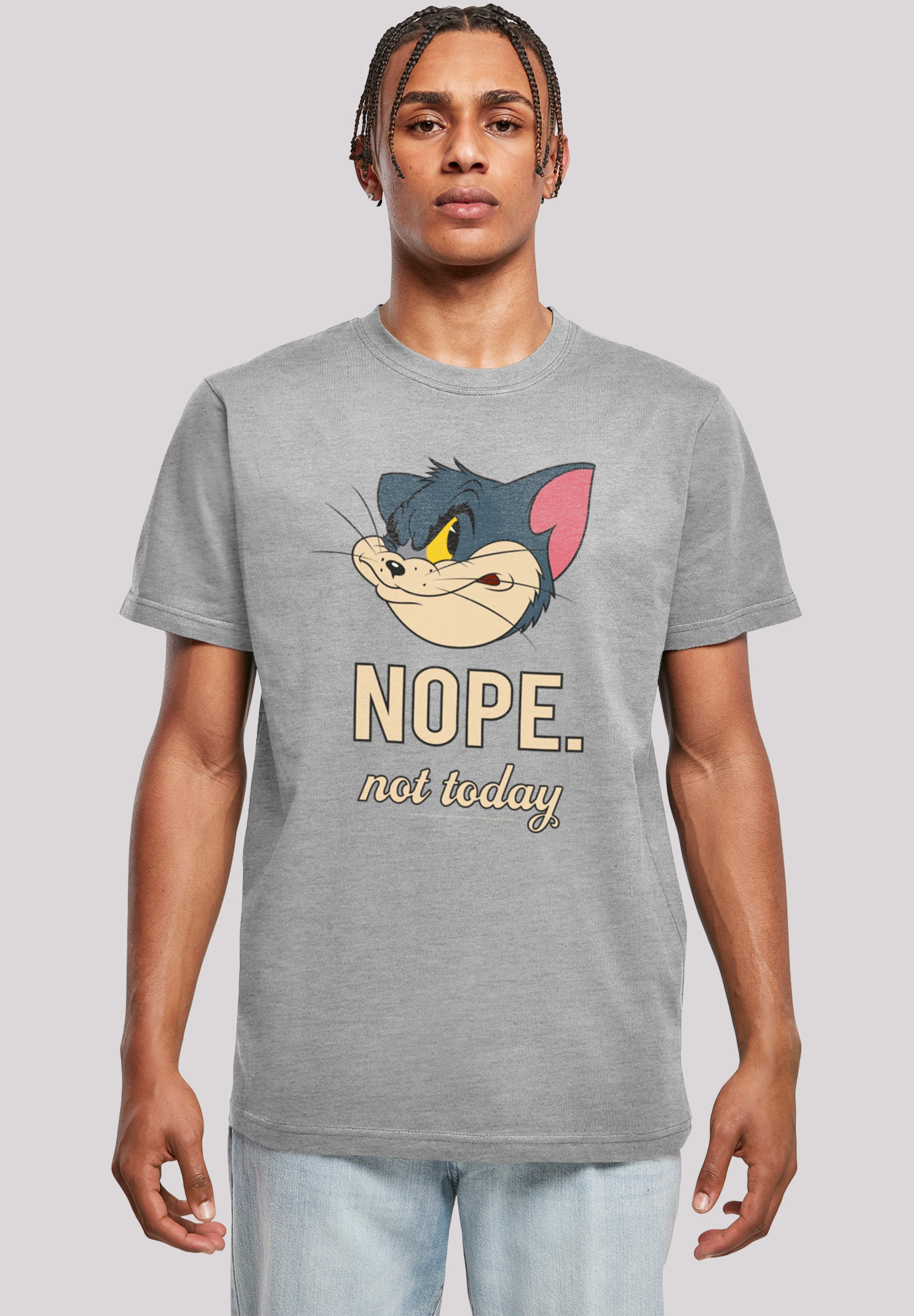 T-Shirt F4NT4STIC "Tom und Jerry Nope Not Today", Damen, Gr. 4XL, grau (erdgrau), Obermaterial: 100% Baumwolle, regular fit, Rundhals, ohne Bündchen, Shirts T-Shirt, Herren,Premium Merch,Regular-Fit,Basic,Bedruckt