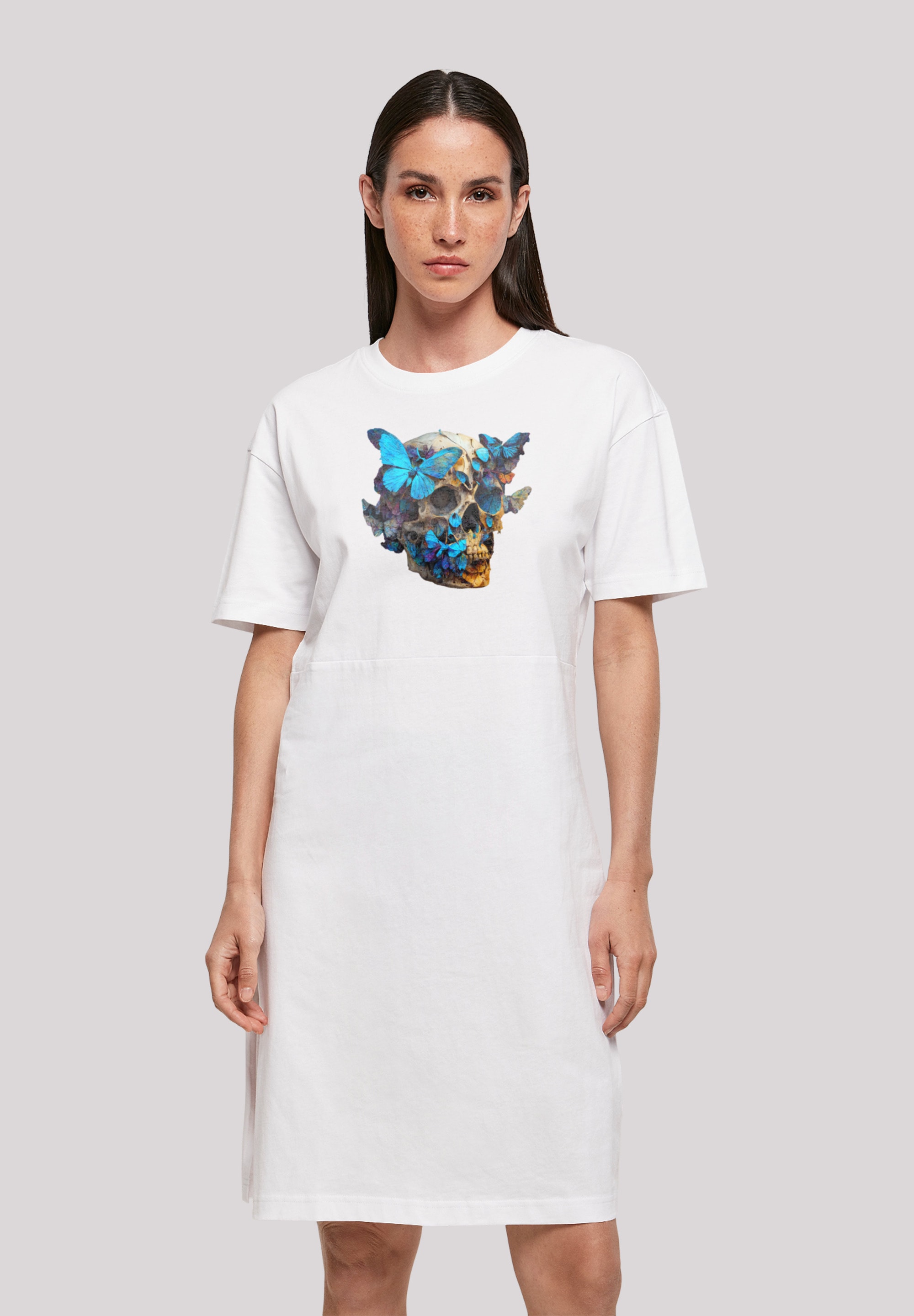 Shirtkleid F4NT4STIC "Skull", Damen, Gr. 5XL, weiß, Obermaterial: 100% Baumwolle, oversize, Rundhals, ohne Bündchen, Kleider, Print Image