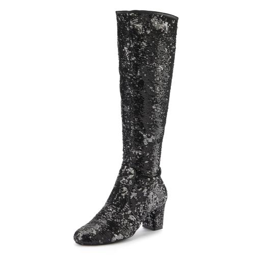 Stiefel LASCANA BELLE AFFAIRE Gr. 40, schwarz Damen Schuhe Reißverschlussstiefel Sommerstiefel mit Pailletten und Blockabsatz, Glitzer-Stiefel