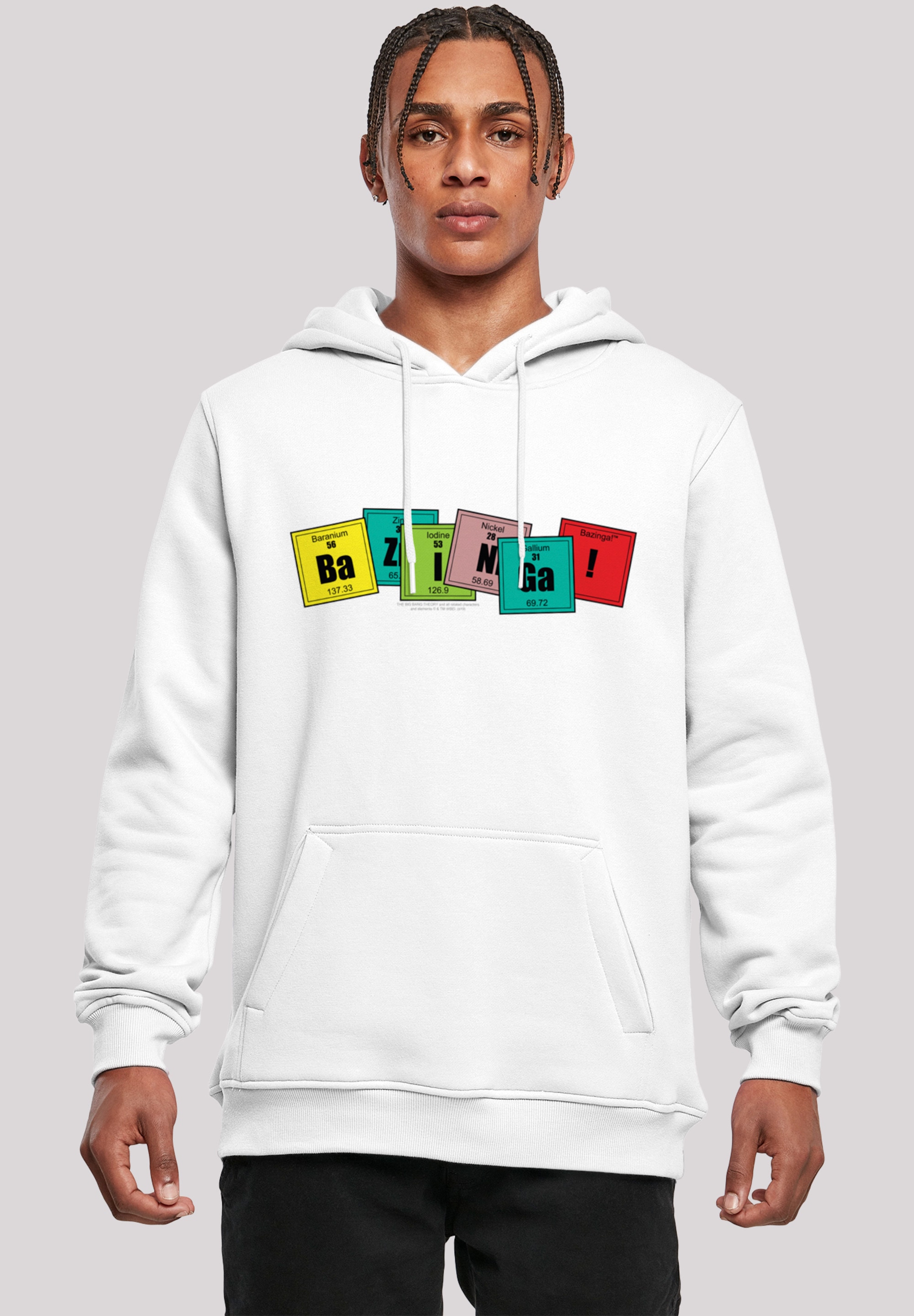 Sweatshirt F4NT4STIC "Big Bang Theory Bazinga", Herren, Gr. 5XL, weiß, Obermaterial: 65% Baumwolle, 35% Polyester, slim fit, ohne Bündchen, Sweatshirts Sweatshirt, Herren,Premium Merch,Slim-Fit,Kapuzenpullover,Bedruckt