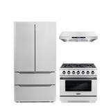 Cosmo 3 Piece Kitchen Appliance Package w/ French Door Refrigerator, 36" Gas Freestanding Range, & Under Cabinet Range Hood in Black/Gray | Wayfair