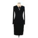 1.State Casual Dress - Sheath V-Neck 3/4 sleeves: Black Print Dresses - Women's Size Large