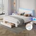 Upholstered Platform Bed with LED Lights and Two Motion Activated Night Lights,Queen Size Storage Bed with Drawer