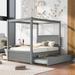 Wood Canopy Bed with Trundle Bed and two Drawers ,Full Size Canopy Platform bed With Support Slats, Brushed Gray