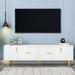 White Modern Luxury TV Stand with 5 Champagne Legs, Wood TV Console Table with Metal Handles, Media Cabinets for TVs up to 75"