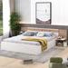 Queen Size Wood Platform Bed with Headboard, Headboard with 2 Open Storage Shelves, USB Charging Ports and Sockets