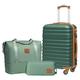 COOLIFE Suitcase Trolley Carry On Hand Cabin Luggage Hard Shell Travel Bag Lightweight with TSA Lock,The suitcase included 1pcs travel bag and 1pcs toiletry bag (Dark green/Brown, 20 Inch Luggage Set)