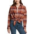 CQR Women's Plaid Flannel Shirt Long Sleeve, All-Cotton Soft Brushed Casual Button Down Shirts, Loose Fit Copper Orange, S