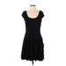 Talbots Casual Dress - DropWaist Scoop Neck Short sleeves: Black Print Dresses - Women's Size P Petite