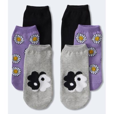 Aeropostale Womens' Yin Yang Floral Ankle Sock 3-Pack - Grey - Size One Size - Cotton
