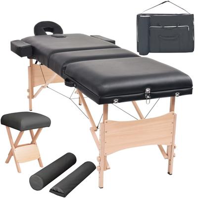 vidaXL 3-Zone Folding Massage Table and Stool Set 3.9" Thick White/Black