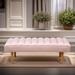 Pink Velvet Channel Tufted Bedroom Bench with Wood Legs