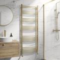 DuraTherm Heated Towel Rail Brushed Brass Bathroom Ladder Radiator Curved 1600 x 600mm Central Heating Towel Radiator Towel Warmer