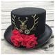 PONNYC Women New Handmade Steampunk Top Hat With Flowers Stage Magic Hat Cosplay Hat Size 57CM
